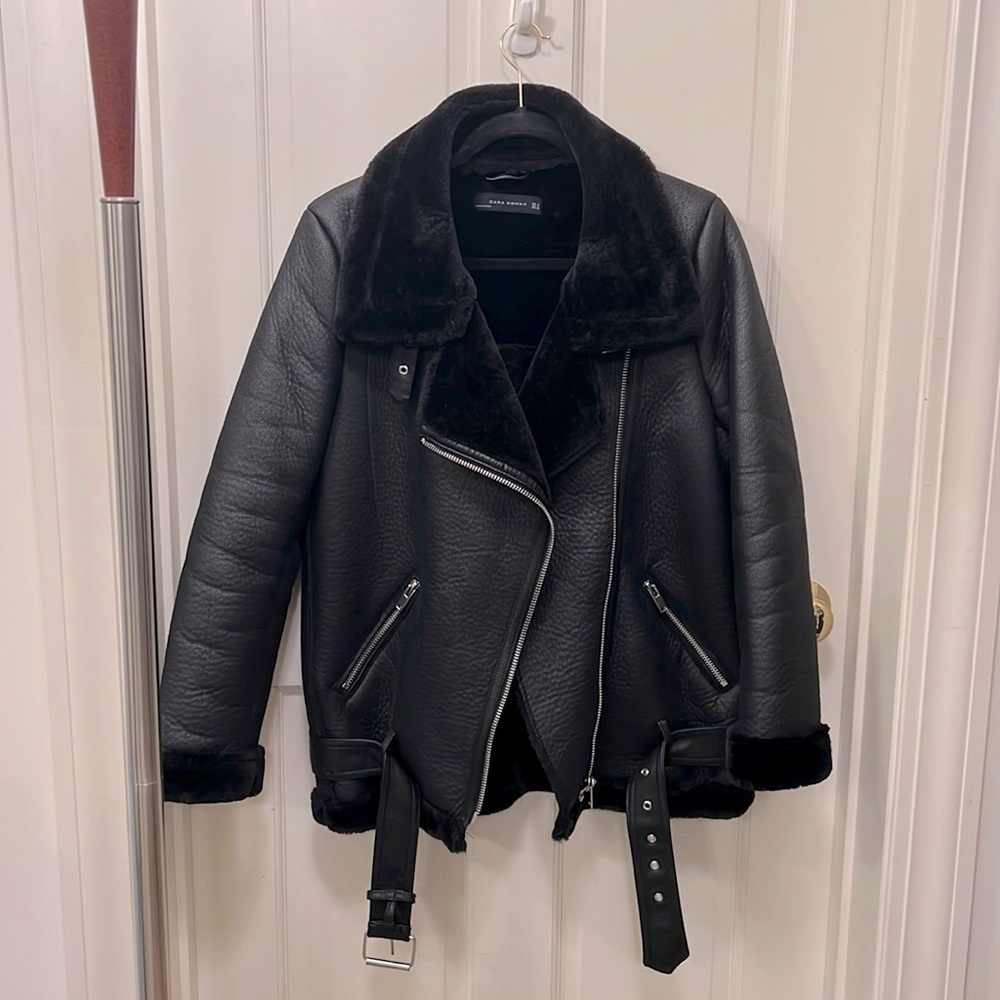 Zara Sherpa Aviator Moto Jacket